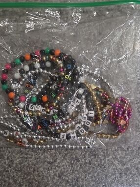 17 Stretchy Assorted Beaded and Letter Bracelets - Multicolor 6-8 Inch